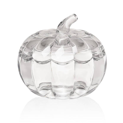 Faceted Crystal Pumpkin Covered Box | Clear Crystal | Fall & Thanksgiving Décor | 7.09” L × 7.09” W × 6.69” H