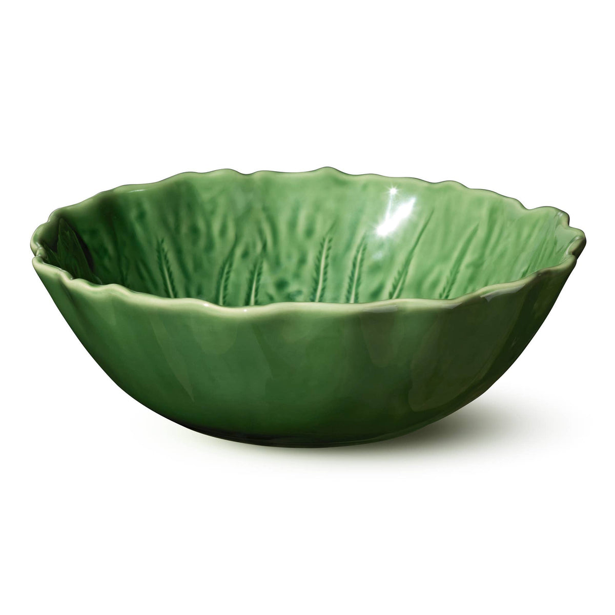 Cabbage Leaf Soup Bowl | Green & White Ceramic |  8.5in x 2.75in | 40 oz