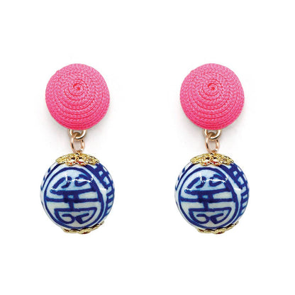 Blue & Neon Pink Thread Earrings | Lightweight Statement Dangle