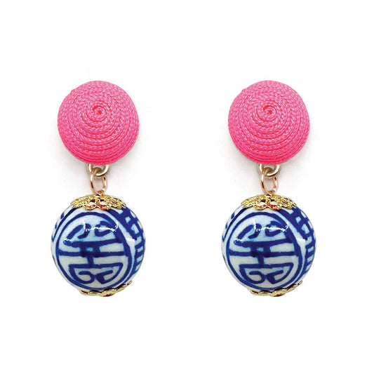 Blue & Neon Pink Thread Earrings | Lightweight Statement Dangle