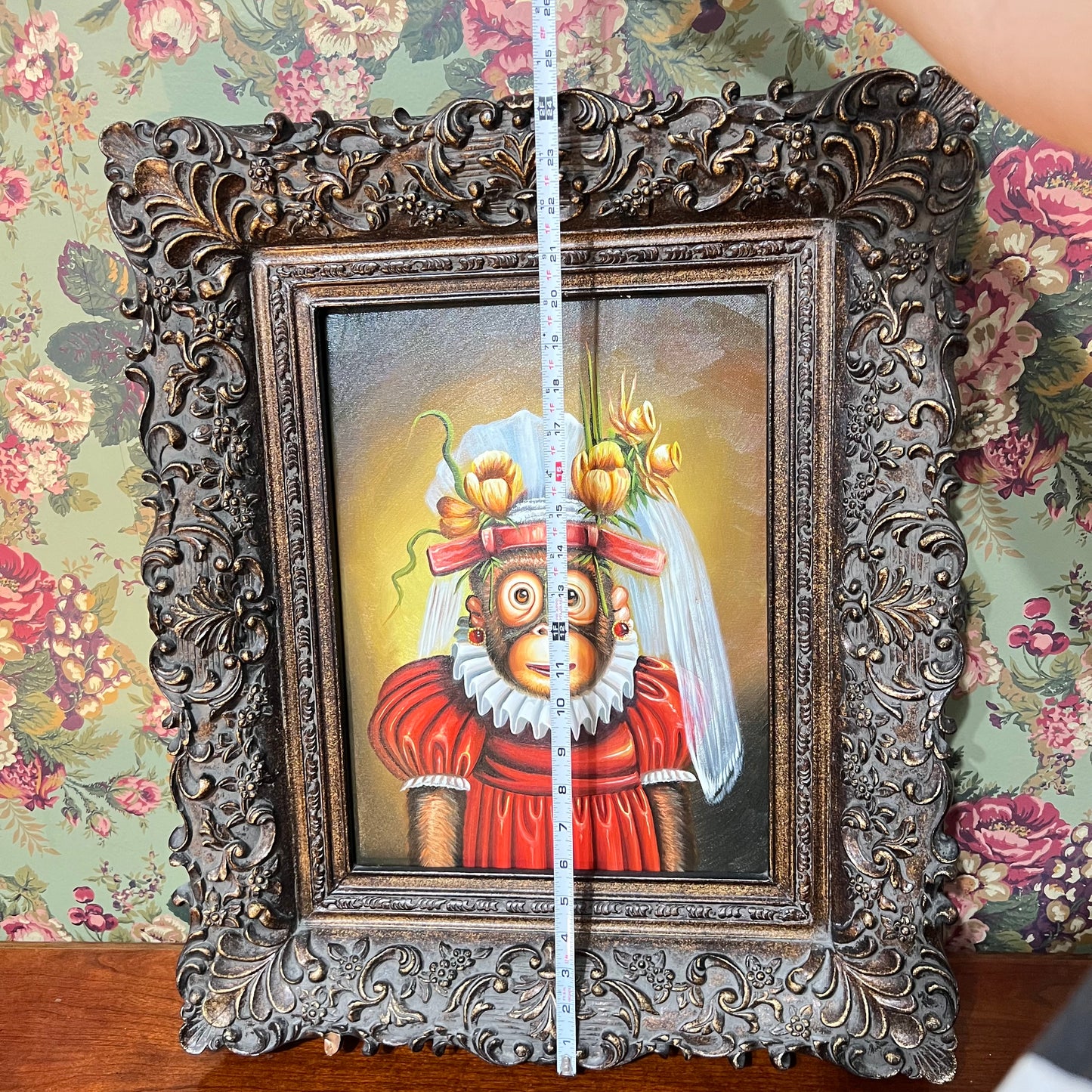 Fabulous Art Bride Monkey Painting With Ornate Wooden Frame 24.5x20.5