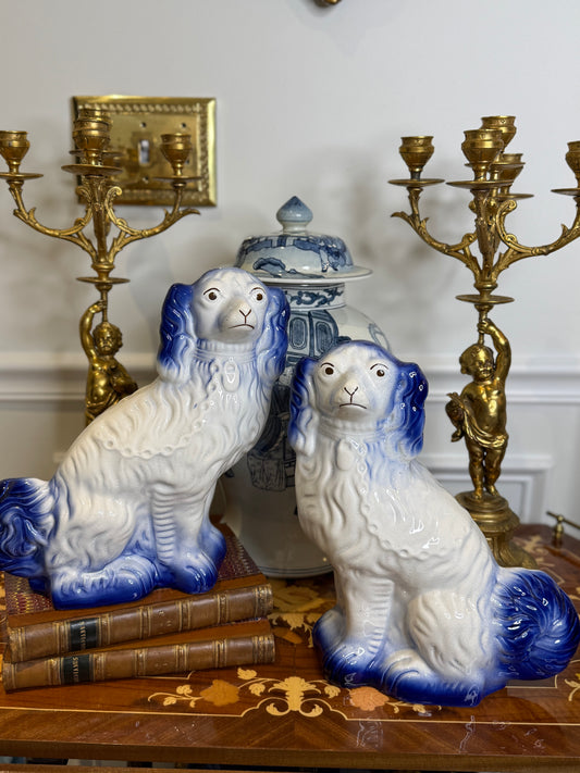 Arthur Wood England Blue & White Staffordshire Spaniel Dog Pair | 12” Tall