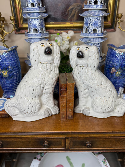 Early 19th Century Staffordshire Spaniel Pair – Overscale Mantel Dogs, 14” & 13.5”