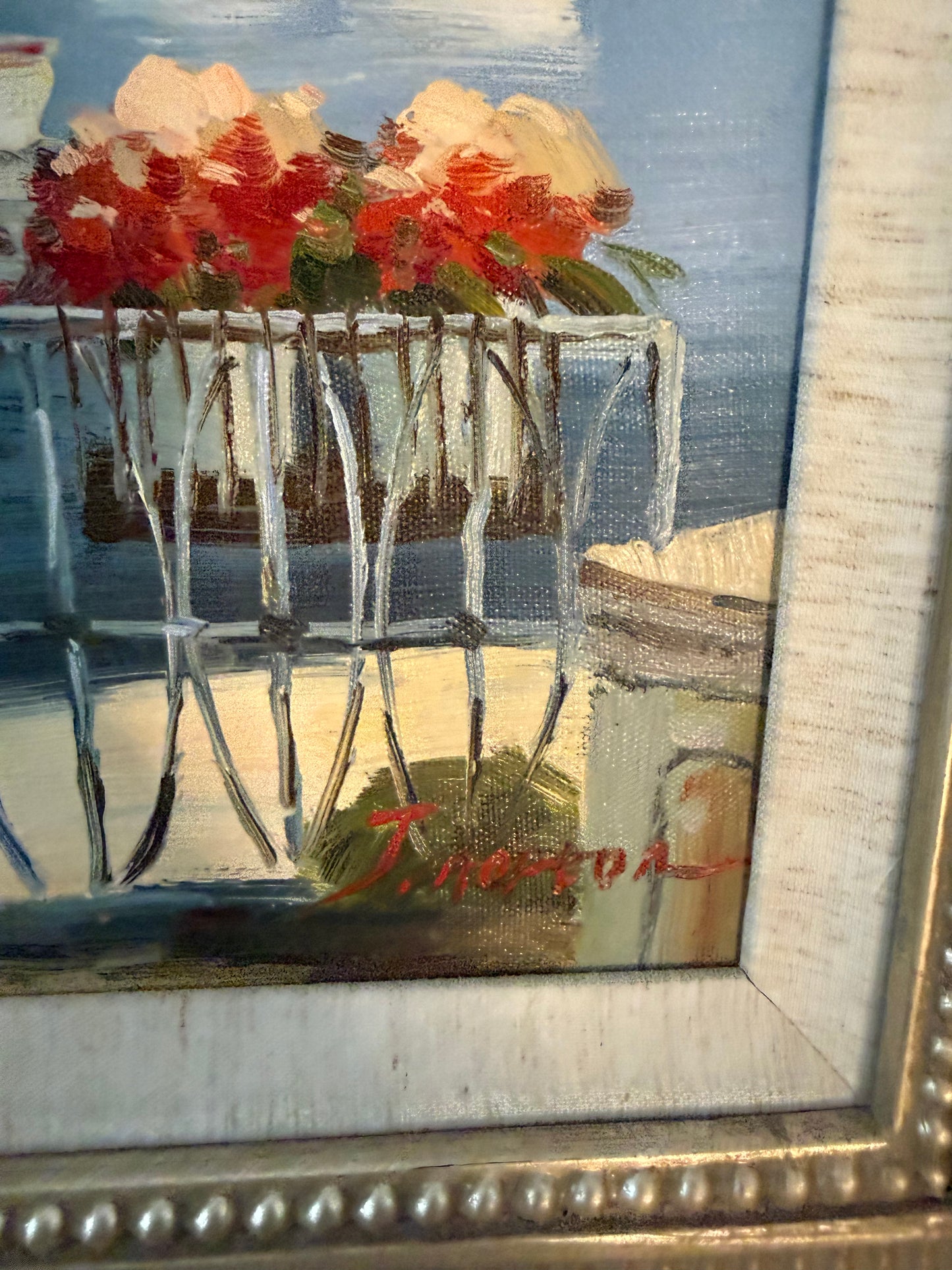 Original Signed Sailboat Painting Carved Wood Frame