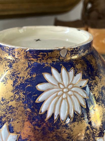 RESERVED - THERESA - Live 09/01 Antique English Aesthetic Movement Cobalt & Gilt Vase | Raised Bird, Dragonfly & Gilt-Sponge Decoration Circa 1870-1895