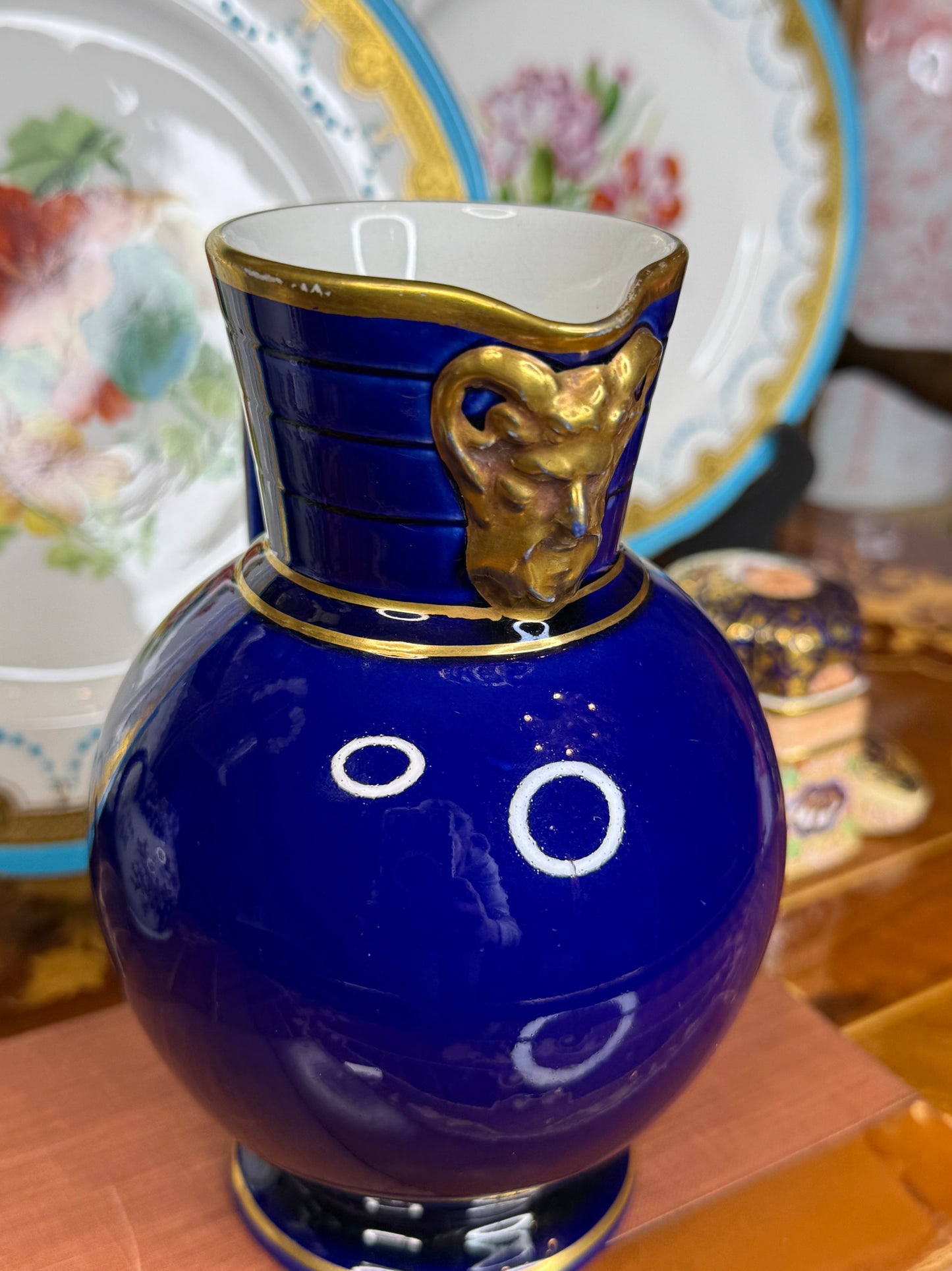 Wedgwood Doric-Shape Pitcher, c. 1861 – Cobalt Blue Earthenware, 6.5” Tall
