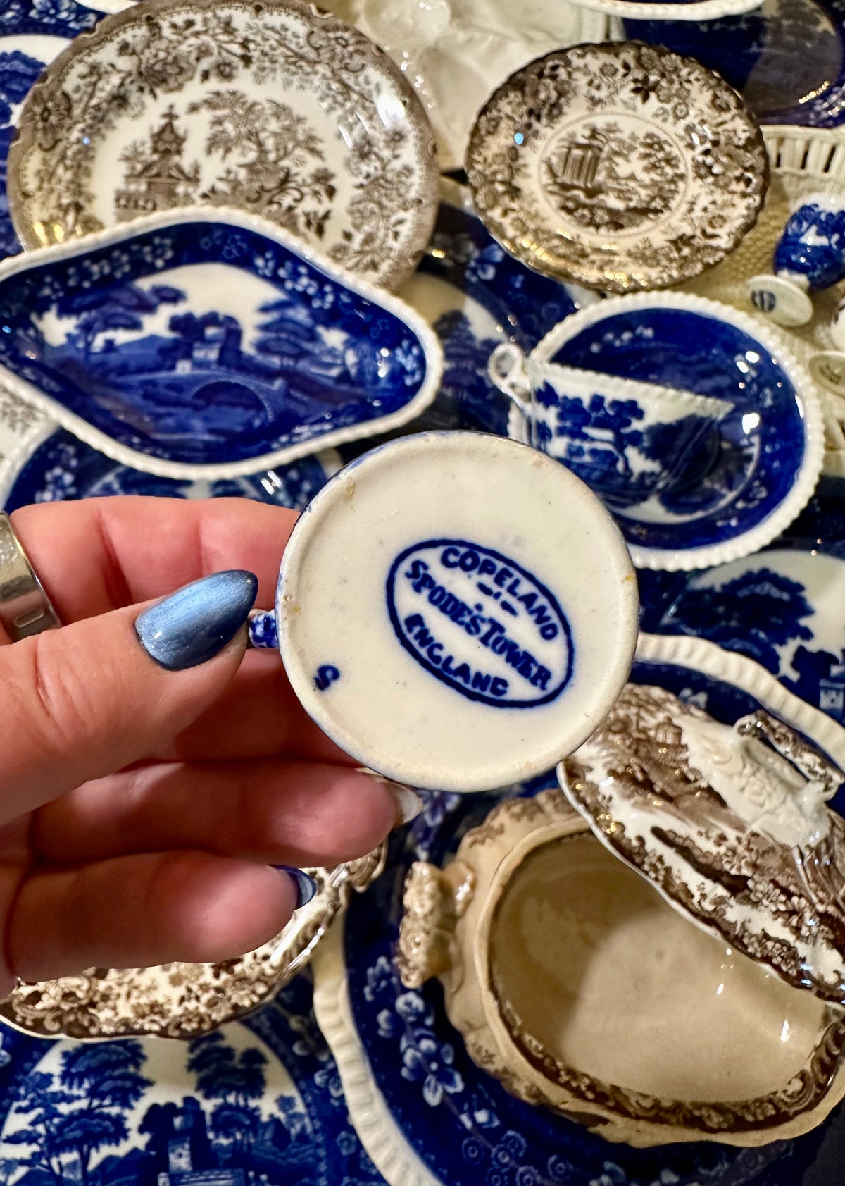 Early 20th Century Copeland Spode Tower Blue Demitasse Flat Cup