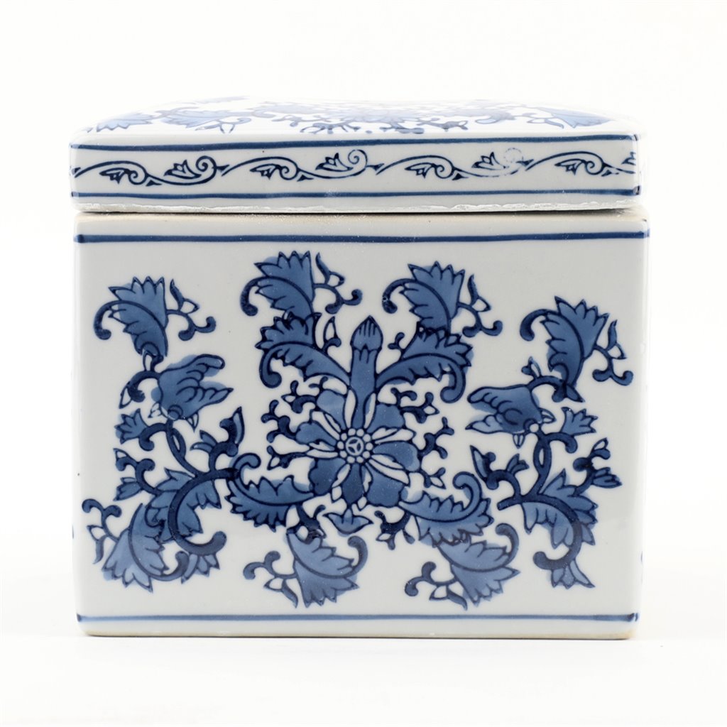 NEW Blue and White Porcelain Tissue Box, 6x6"