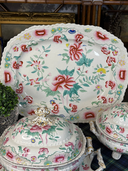 Antique Hicks & Meigh Stone China 6-Piece Tureen & Platter Serving Set | English Staffordshire | Circa 1820