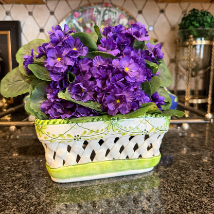 Vintage designer floral large planter or bread basket made in Portugal 8 x 7 x 5