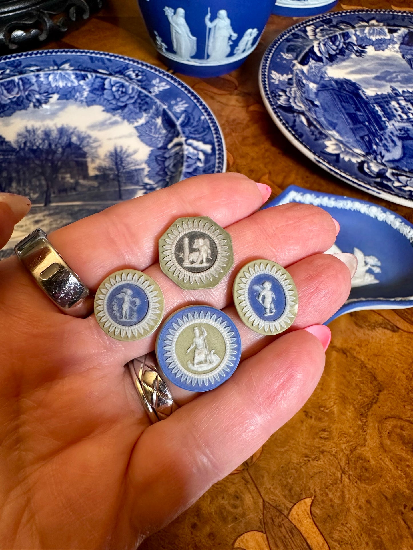 Four Rare Wedgwood Tricolor Jasper Cameo Medallions, Late 18th Century (c.1780–1795) – Sold Individually