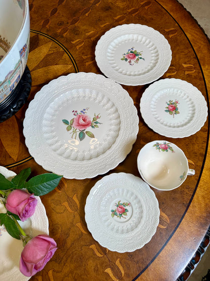 Vintage Copeland Spode “Billingsley Rose” 5-Piece Place Setting, Service for 4 | Jewel Embossed English Floral China