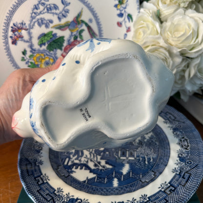 Vintage polka dot blue & white bunny rabbit springtime decor