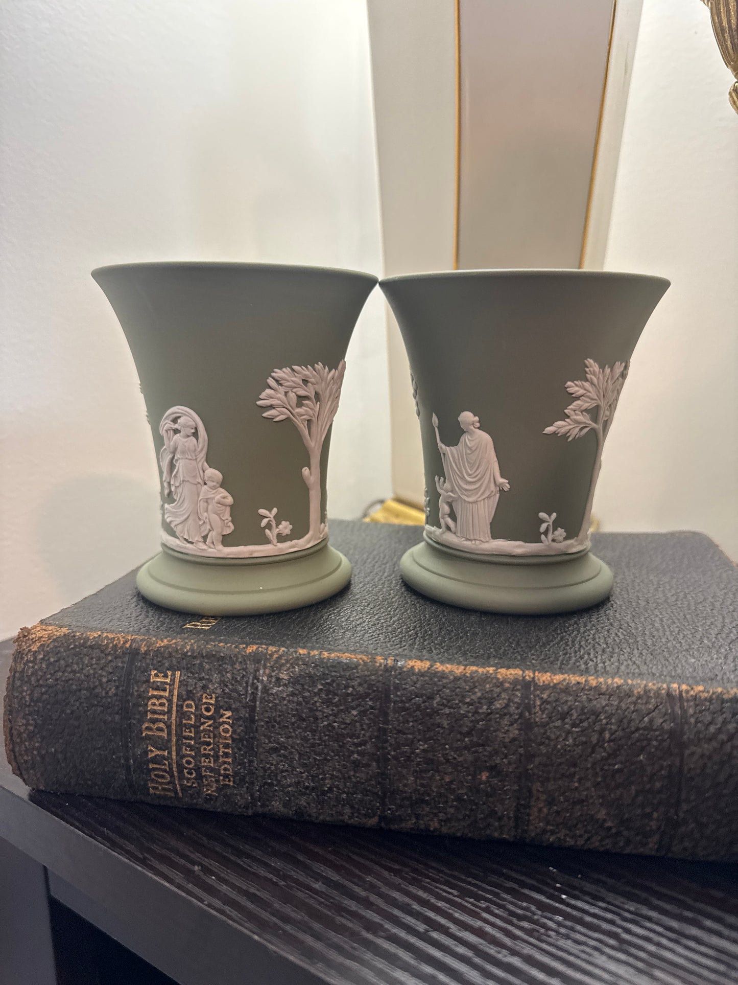 Wedgwood sage green vases pair
