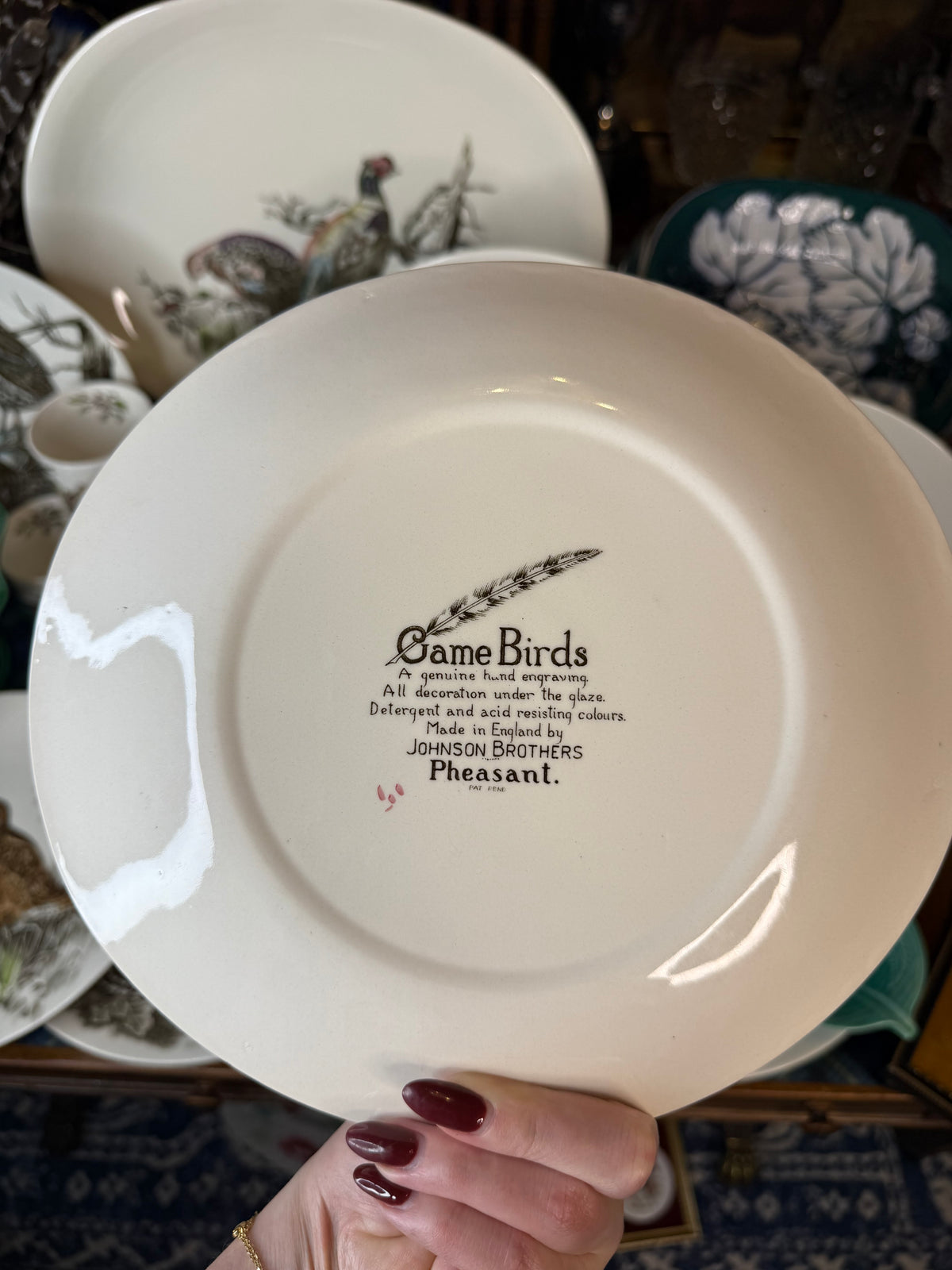 Vintage Johnson Brothers “Game Birds”English Dinnerware Set | 17 Pieces | 8 Dinner Plates, 8 Mugs & Large Platter | Vintage England