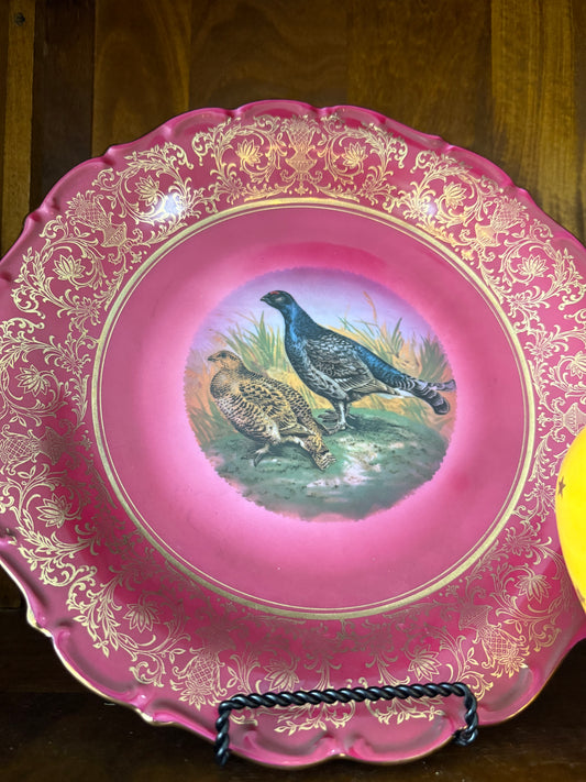 Live 5/7 for  - Hand Painted Porcelain Pair Magenta Pheasant Charger Plates Made in Germany