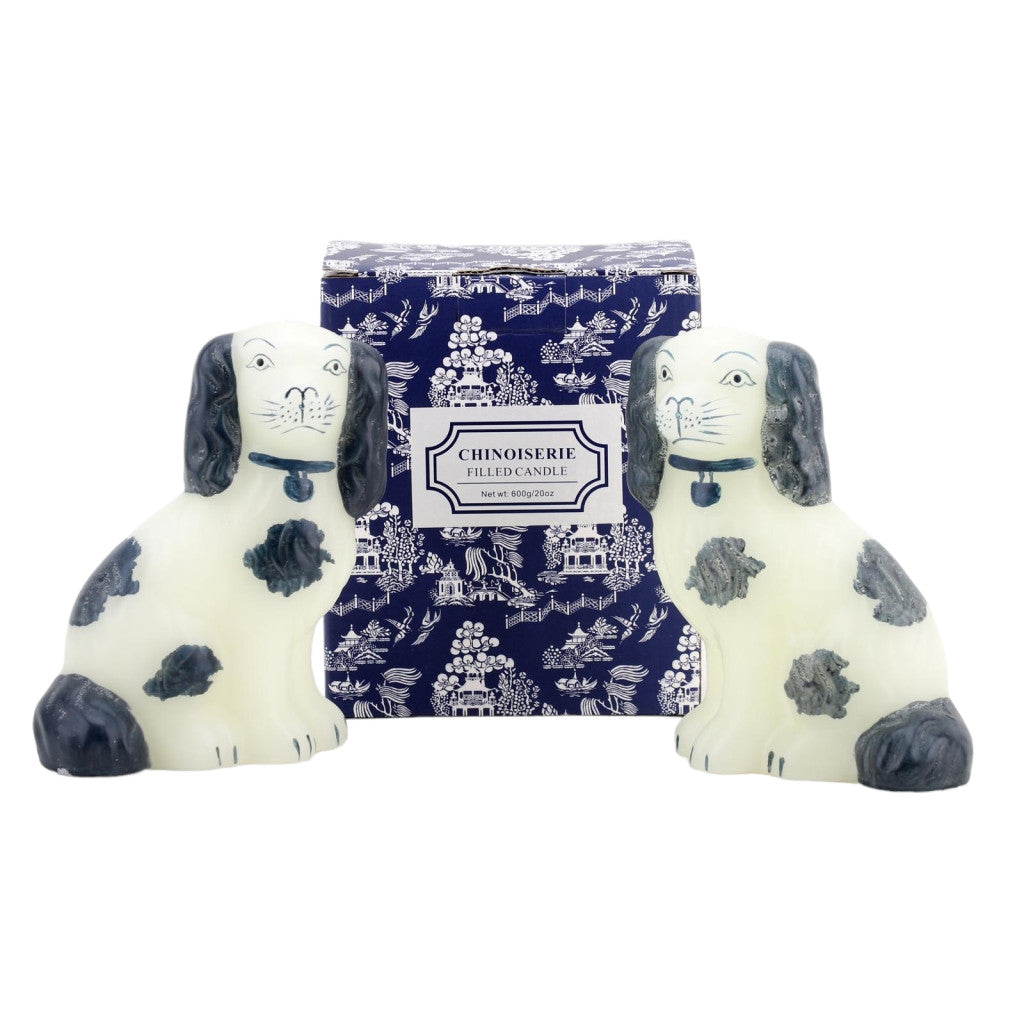 Darling "Staffordshire" candle pair of pups in black & white!