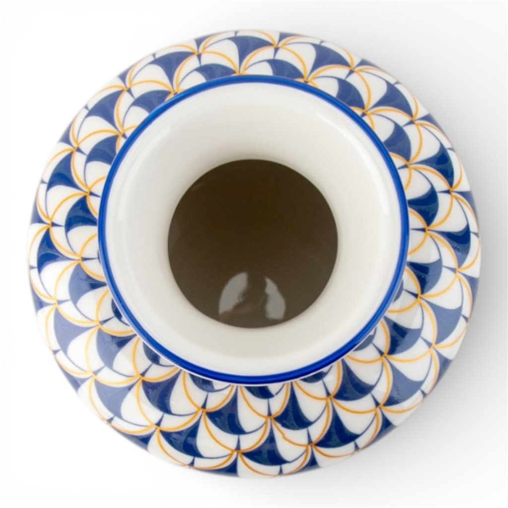 Danny's Fine Porcelain: Blue Fishnet Porcelain Tissue Box Cover – Round Hand-Painted Decorative Tissue Holder, 7” #41435
