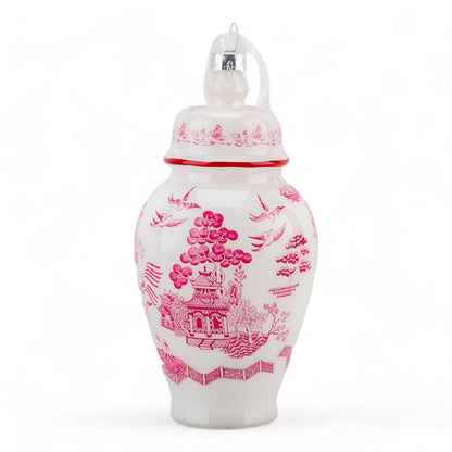 Danny’s Fine Porcelain Pink Chinoiserie Willow Ginger Jar Glass Ornament | 5”H