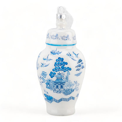 Danny’s Fine Porcelain Blue Chinoiserie Willow Ginger Jar Glass Ornament | 5”H