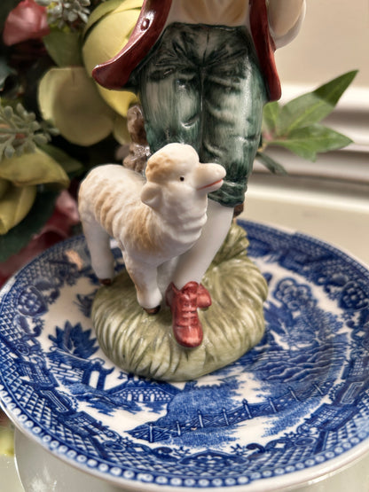 Staffordshire style boy & sheep figure statue from Lefton