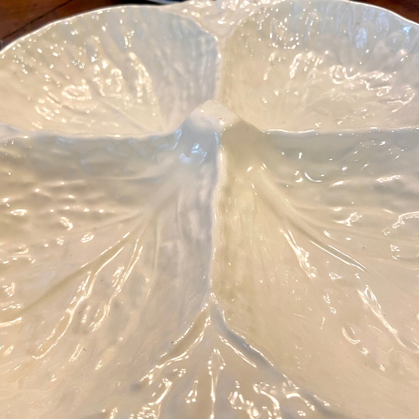 Vintage chic white cabbage ware 4 section serving platter