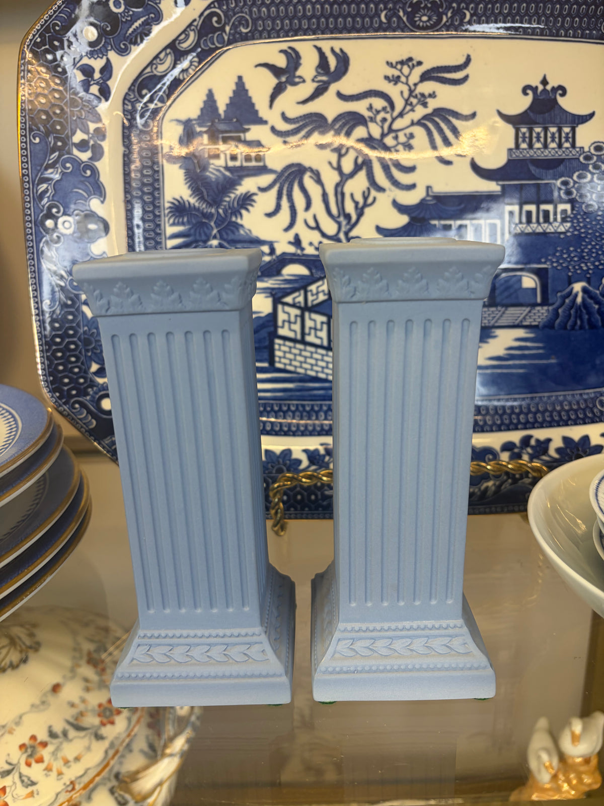 Beautiful Wedgwood Dancing Hours column candleholders pair!