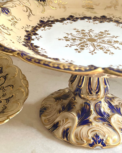 Early 19th Century Coalport England Three-Piece Dessert Set | Cobalt, Rich Cafe Au Lait & Gilt
