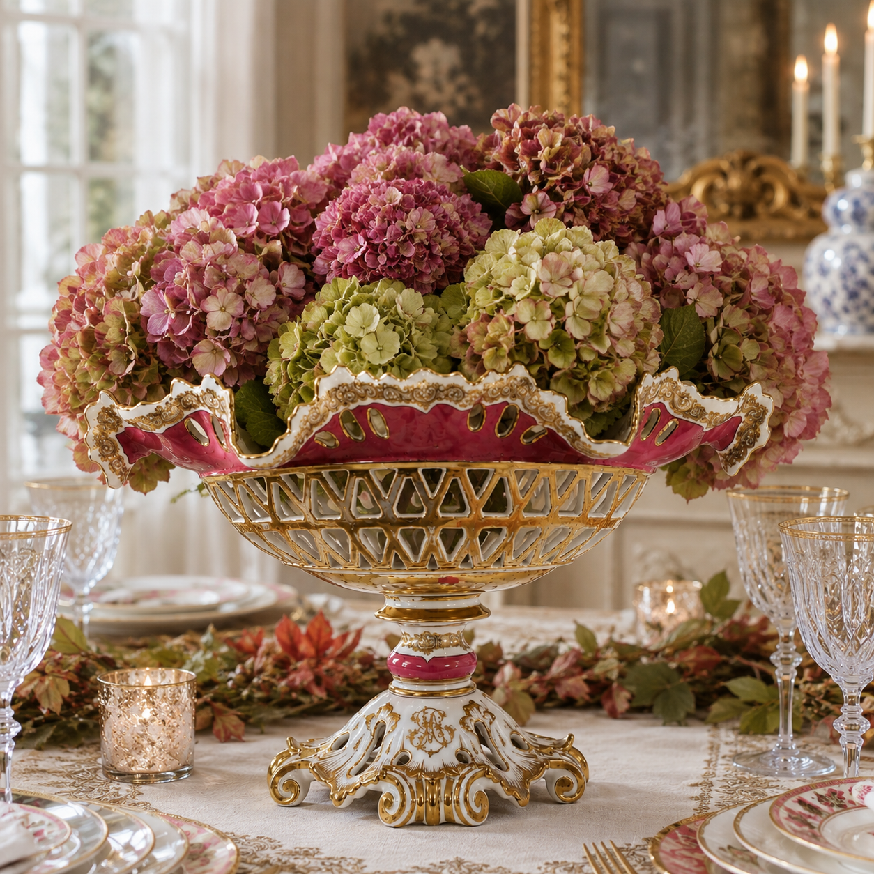 Antique Old Paris Porcelain Pompadour Pink Corbeille de Fruits | Napoleon III, 19th Century