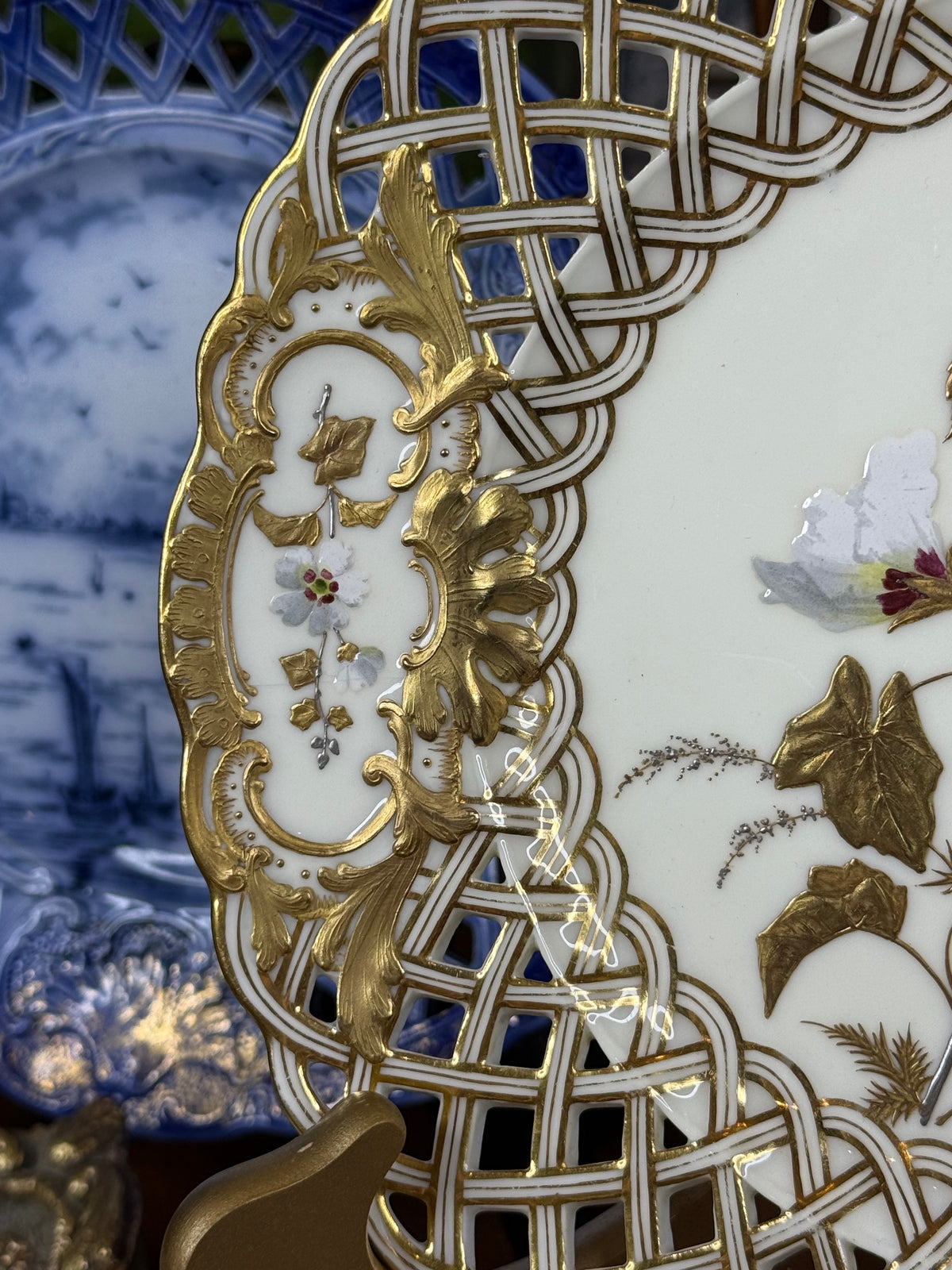 Minton for Phillips & Pearce London Pierced Floral Cabinet Plate | Gilt, White & Polychrome | Pattern G4708 | c.1880 | 9.5” D | #DA4600