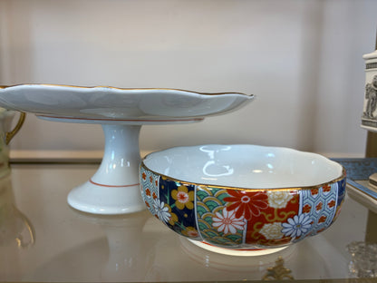 Beautiful Japanese Imari cake stand and matching bowl!