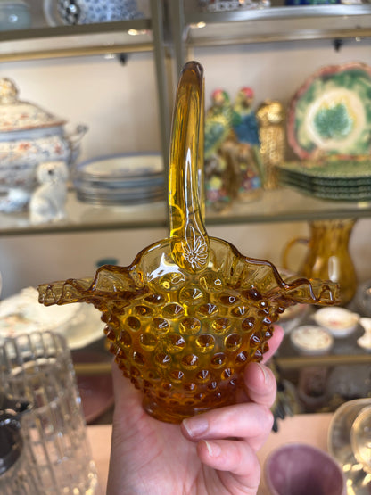 Amber basket with hobnail and ruffled edges!