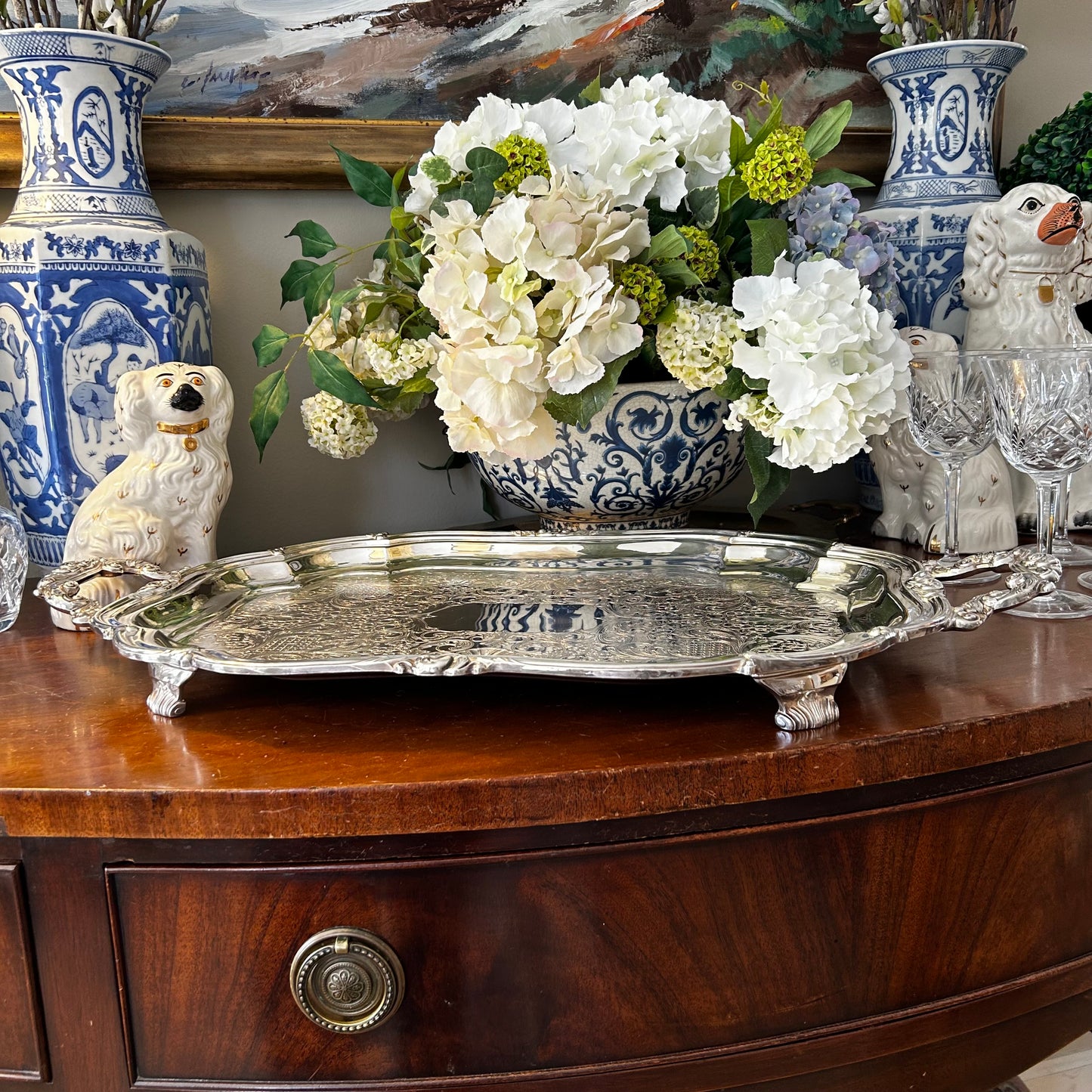 massive sparkling designer Oneida vintage Silver plate baroque tray
