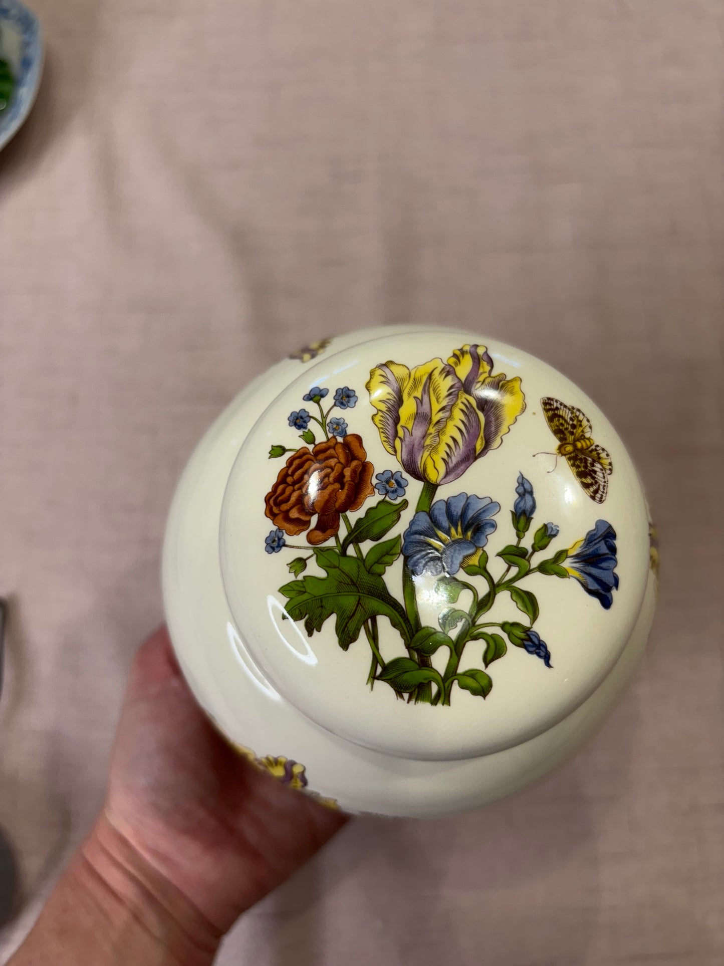 Lovely Mason’s ironstone floral lidded ginger jar with butterflies!