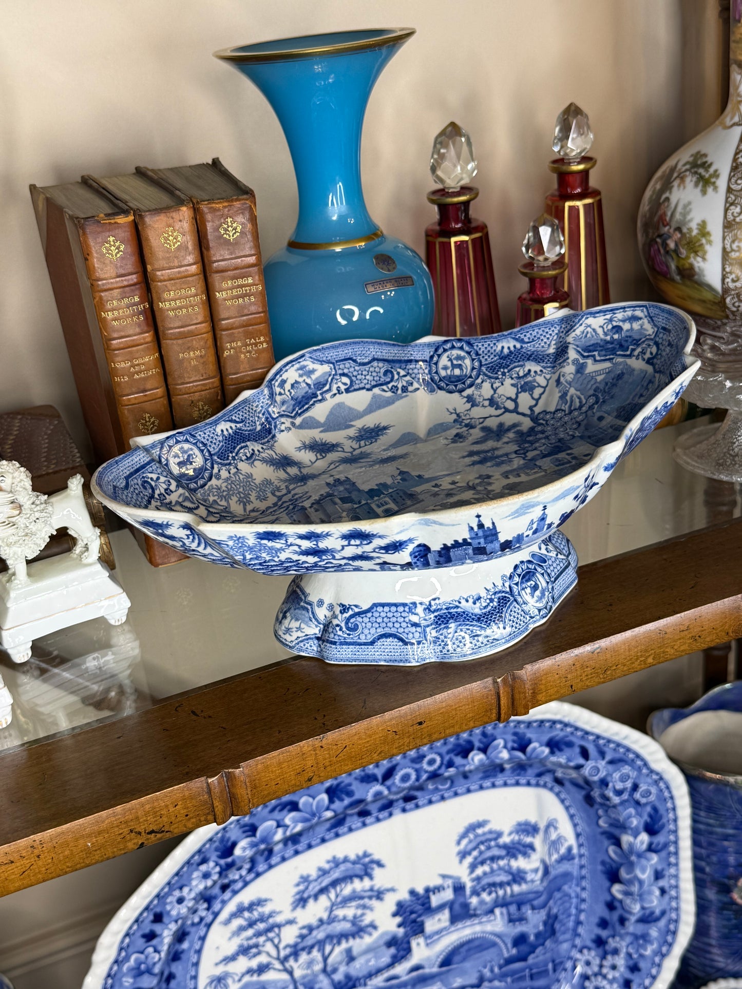 Antique Spode Gothic Castle Quatrefoil Comport | Circa 1800 | 11.75"W x 9"D x 4"H | Style DA4497