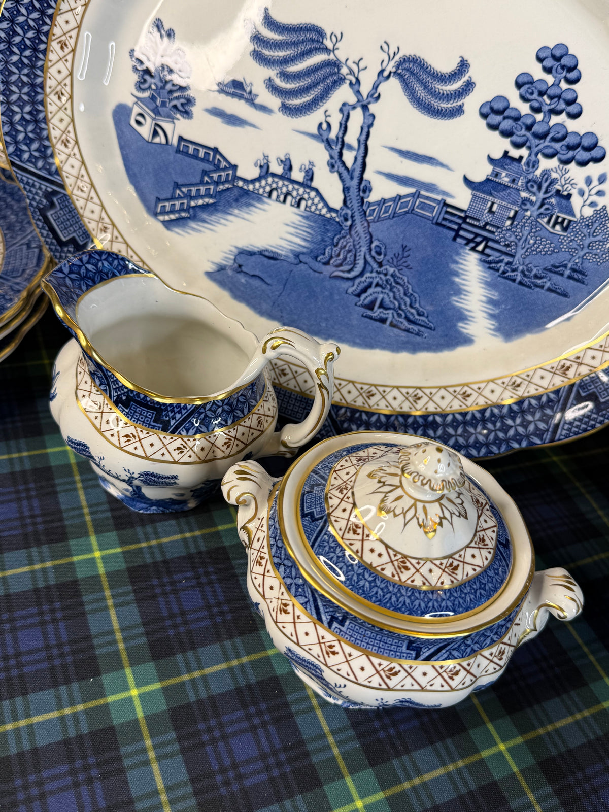 Vintage Booths Real Old Willow Creamer & Covered Sugar Bowl Set | A8025 | Made in England