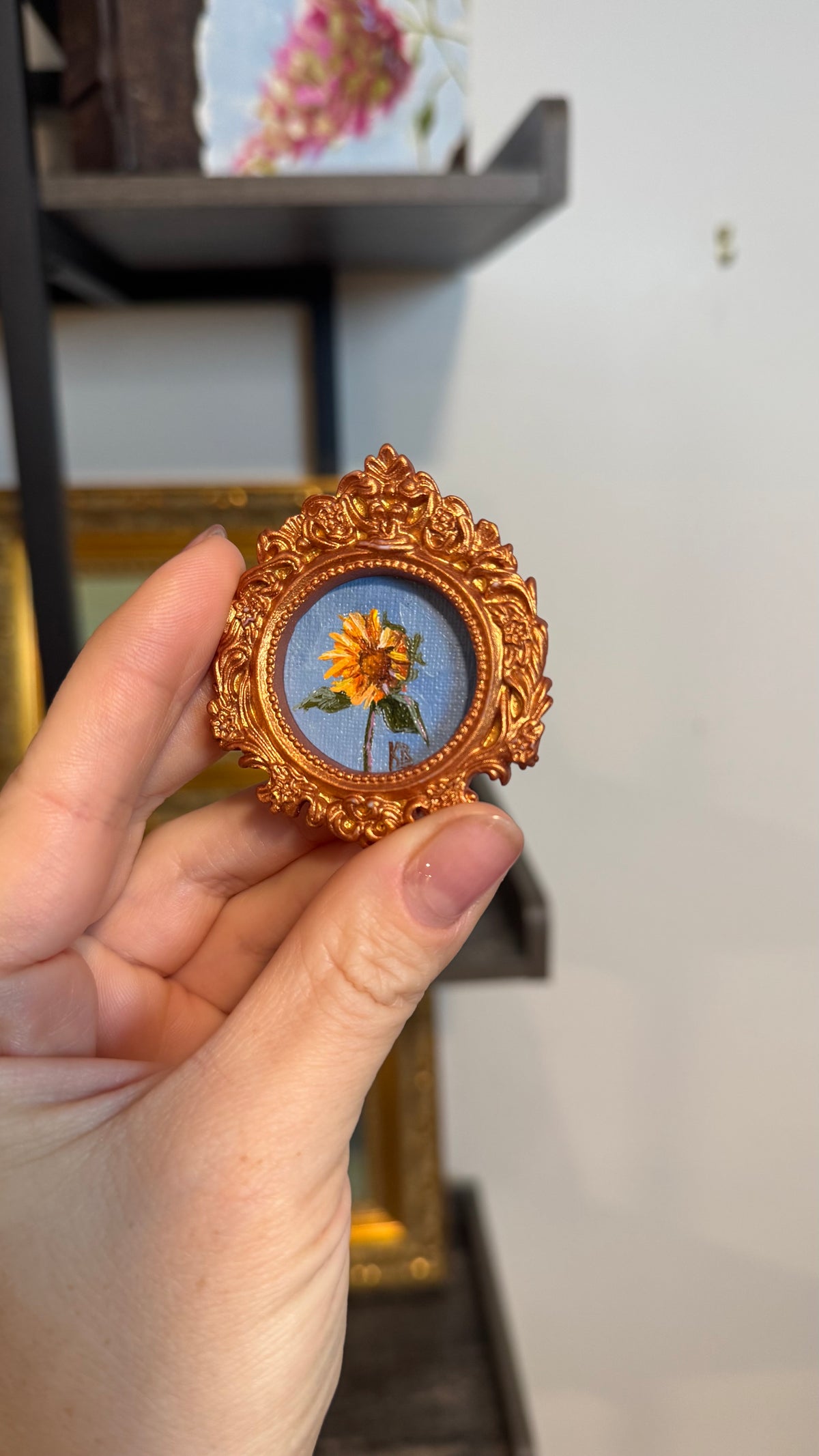 Fridge magnet original oil painting framed 2.25x2”