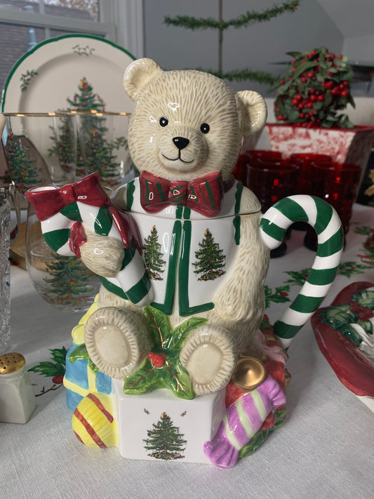 Spode Christmas Tree Hand painted Figural Teddy Bear Teapot