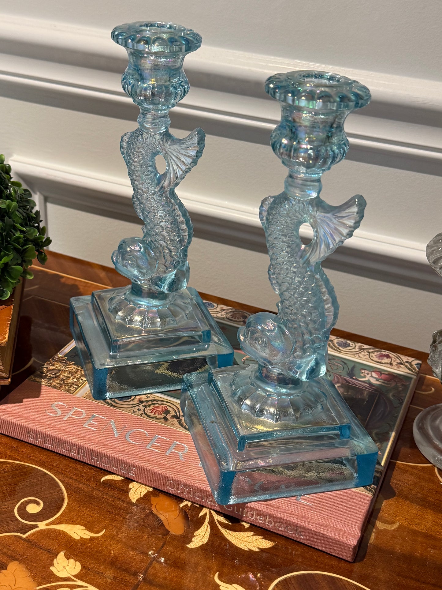 RESERVED - THERESA - KOY BLUE IRRIDESCENT CANDLESTICKS