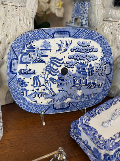 Victorian Blue Willow Transferware Drainer – 11.25” x 9”