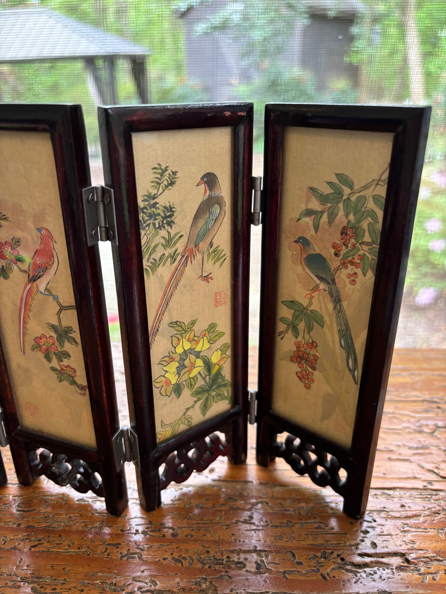 Reserved! Sweetest miniature folding screen with birds and florals!