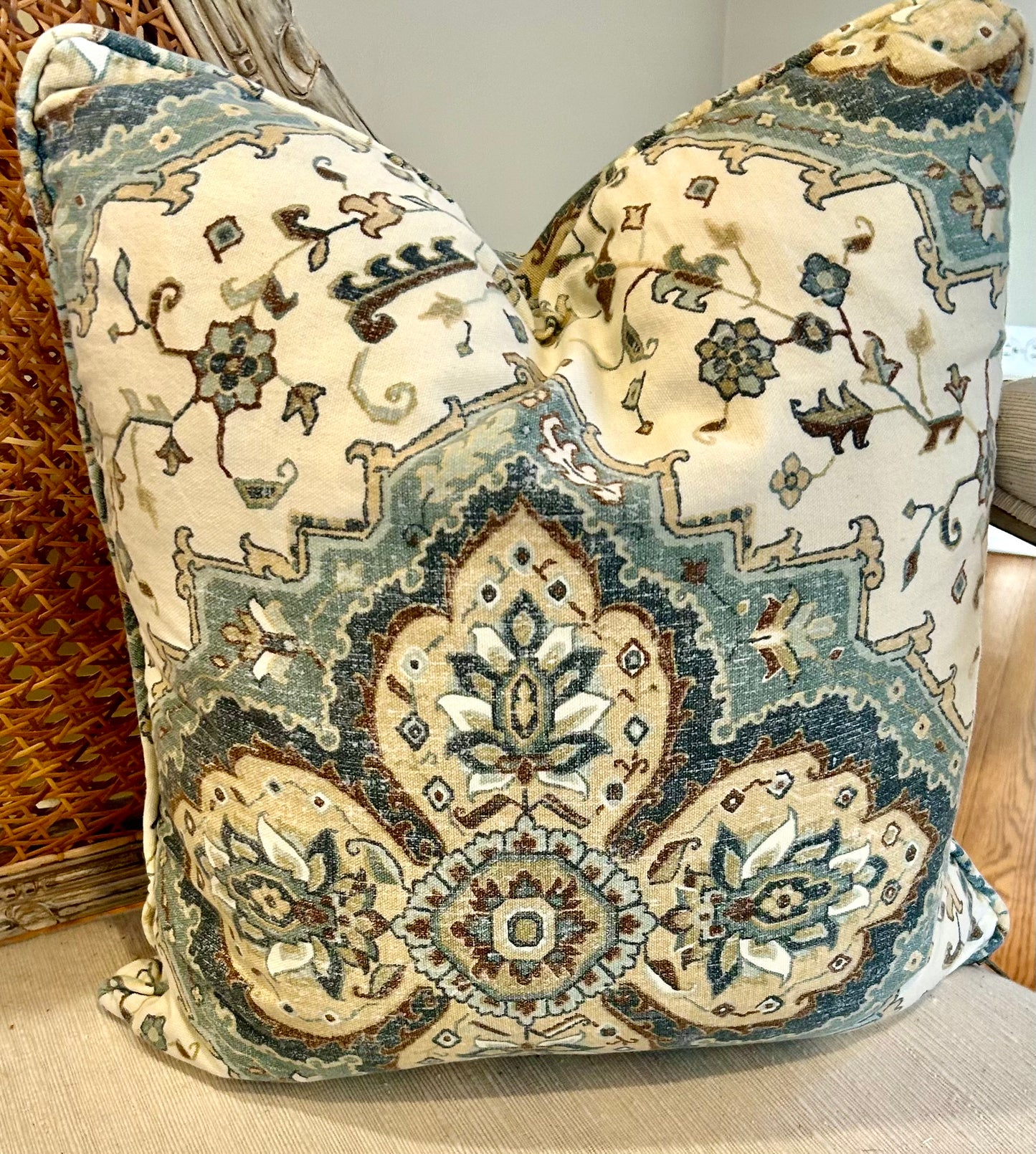 Set of 3 ivory, beige, and blues  designer pillows