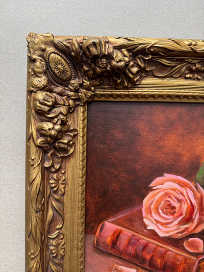 Rose on a book antique style