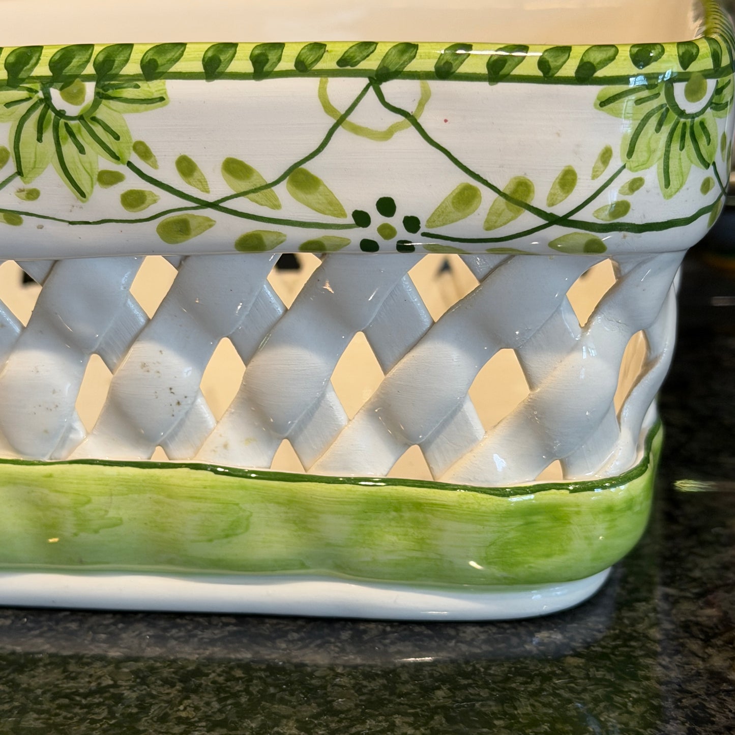 Vintage designer floral large planter or bread basket made in Portugal 8 x 7 x 5