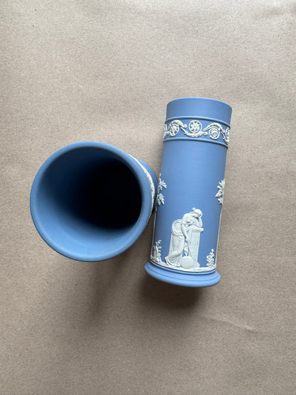 Light blue Wedgewood set of two vases 6 1/2” tall