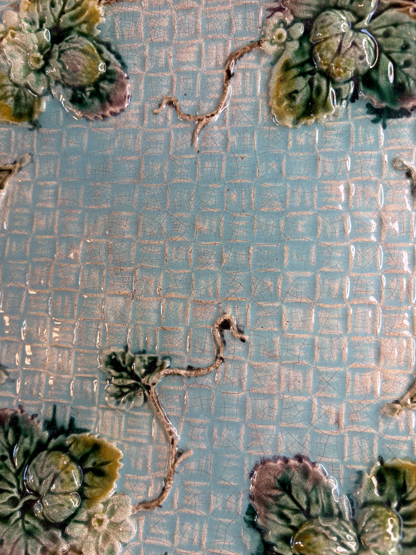 Antique Majolica platter with bows and strawberries!