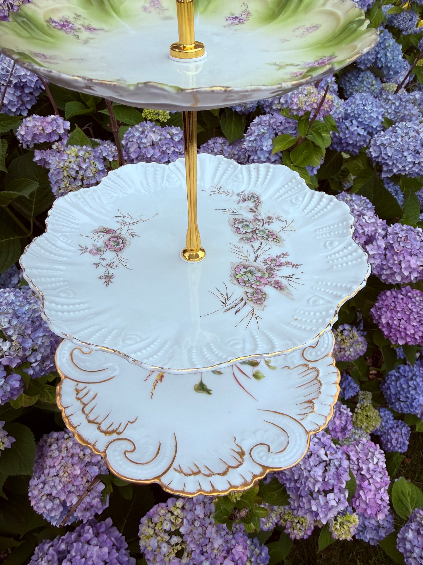 Vintage Custom Made Green 3 Tier Plate Stand