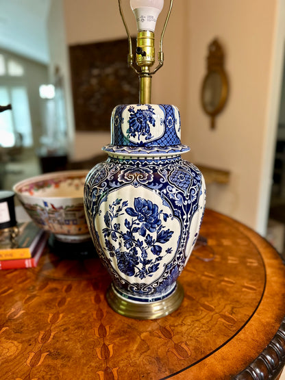 Large Blue & White Delft Style Ginger Jar Lamp — Newly Rewired, Circa Mid 20th Century