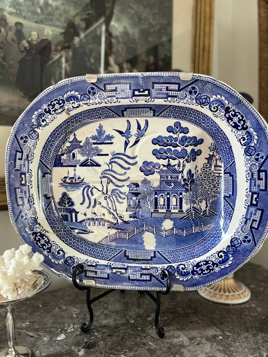 Collectors Piece Large Antique Ridgways Blue Willow Well & Tree Platter (1891–1894) | England | Historic Staple Repair | 21¼”