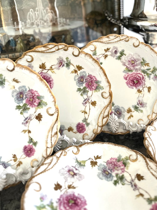 Set of 10 Antique Dinner Plates | Charles Ahrenfeldt for J.E. Caldwell Philadelphia | Hand Painted Florals | c.1891–1896